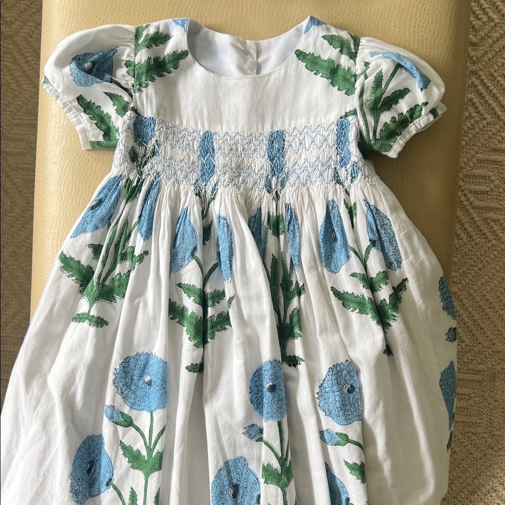 Floral Kids Formal Dress - White and Blue